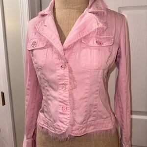 SO VTG Y2K 90s Women's Light Pink Blazer with Fringe trim rhinestone buttons S